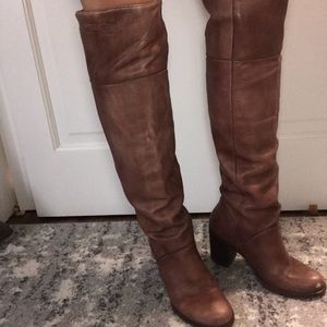 Over the Knee Brown Leather Boots